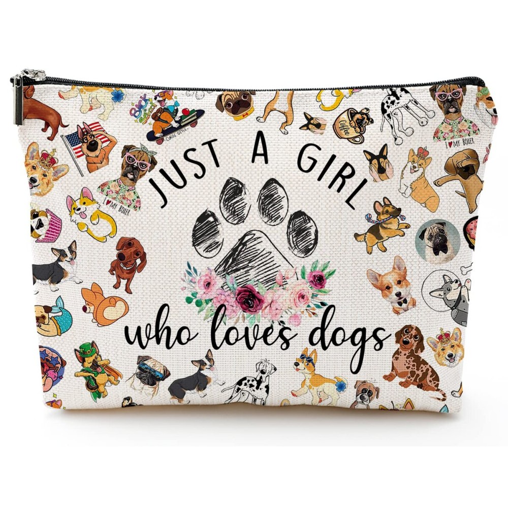 Byqone Dog Patterned Travel Cosmetic Bag - Multicolor, Waterproof Linen, Zipper Closure - Perfect for Women\'s Travel & Daily Use