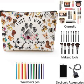 Byqone Dog Patterned Travel Cosmetic Bag - Multicolor, Waterproof Linen, Zipper Closure - Perfect for Women\'s Travel & Daily Use