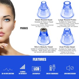 SACOTO Blackhead Remover Pore Vacuum, Face Suction Pore Cleaner, 5 Suction Power Electric Blackhead Extractor Tool, 4 Probes, Blackhead Suction Remover for Women & MenBlue