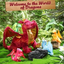 Lenwen 5 Pcs Dragon Plush Toys 16 Inch Stuffed Mommy Dragon Plush with 4 Babies in Zippered Belly for Kids Boys Girls Birthday Gifts Party Decoration Classroom Award