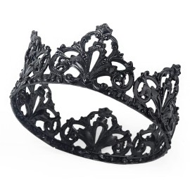 YADIRF Alloy King Queen Royal Full Round Crown Wedding Tiara Headbands Princess Crowns For Pageant Party Hair Accessories (Black)
