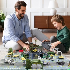 deAO Military Base Set, Army Men Playset with Military Vehicle,Weapon Gear Accessories,Vehicles Accessories and Play Map,Great Army Toys for 3 4 5 Year Old Boys Girls Kids