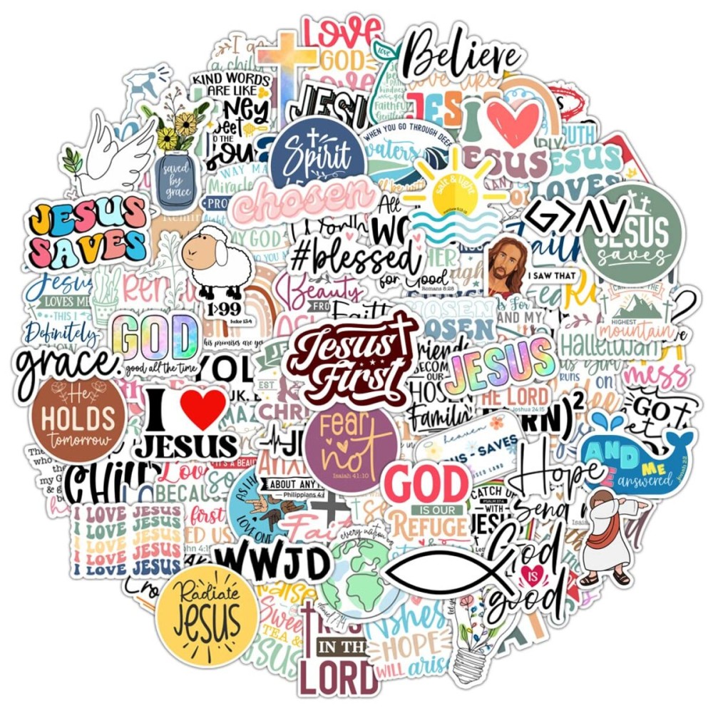 100 Pack Inspiring Christian Stickers for Water Bottles Laptops Phone Cases, Waterproof Vinyl, Summer Camp VBS, Bible Verse Stickers, Religious Christian Gifts for Kids, Teens, Girls and Boys (Faith)