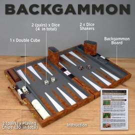 Large Backgammon Sets for Adults - Classic Board Games for 2 Players Adults and Kids - Premium Backgammon Set 15 inch Board and 32 Backgammon Pieces in Quality PU Leather Case - Gift for Man