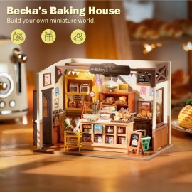 Rolife DIY Miniature Doll House Kit, Build Becka\'s Bakery Diorama House Building Set with LED Room Hobby Craft for Aduls Uniue Gifts for Teens