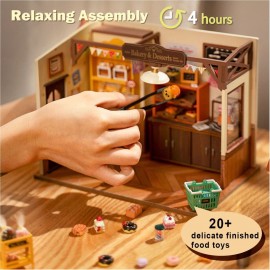 Rolife DIY Miniature Doll House Kit, Build Becka\'s Bakery Diorama House Building Set with LED Room Hobby Craft for Aduls Uniue Gifts for Teens