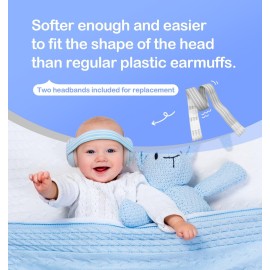Hocazor HZ001 Baby Hearing Protection - CE & CPC Certified for Babies up to 36 Months - with Replacement Headband Baby Earmuffs Ear Protection for Airplane, Firework Show - Pale Blue