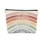 BARPERY I Am Kind I Am Smart I Am Brave Inspirational Makeup Bag,Makeup Bags for Women, Rainbow Cosmetic Bag Gift for Women,Inspirational Gifts for Women Teacher Coworker