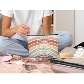 BARPERY I Am Kind I Am Smart I Am Brave Inspirational Makeup Bag,Makeup Bags for Women, Rainbow Cosmetic Bag Gift for Women,Inspirational Gifts for Women Teacher Coworker