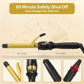 DAN Technology 3/4 Inch Hair Curling Iron 19mm Ceramic Tourmaline Curling Wand for All Hair Types Dual Voltage Hair Curler Fast Heat up Curling Tool for Salon, Hairdressing Beauty School, Gold Black