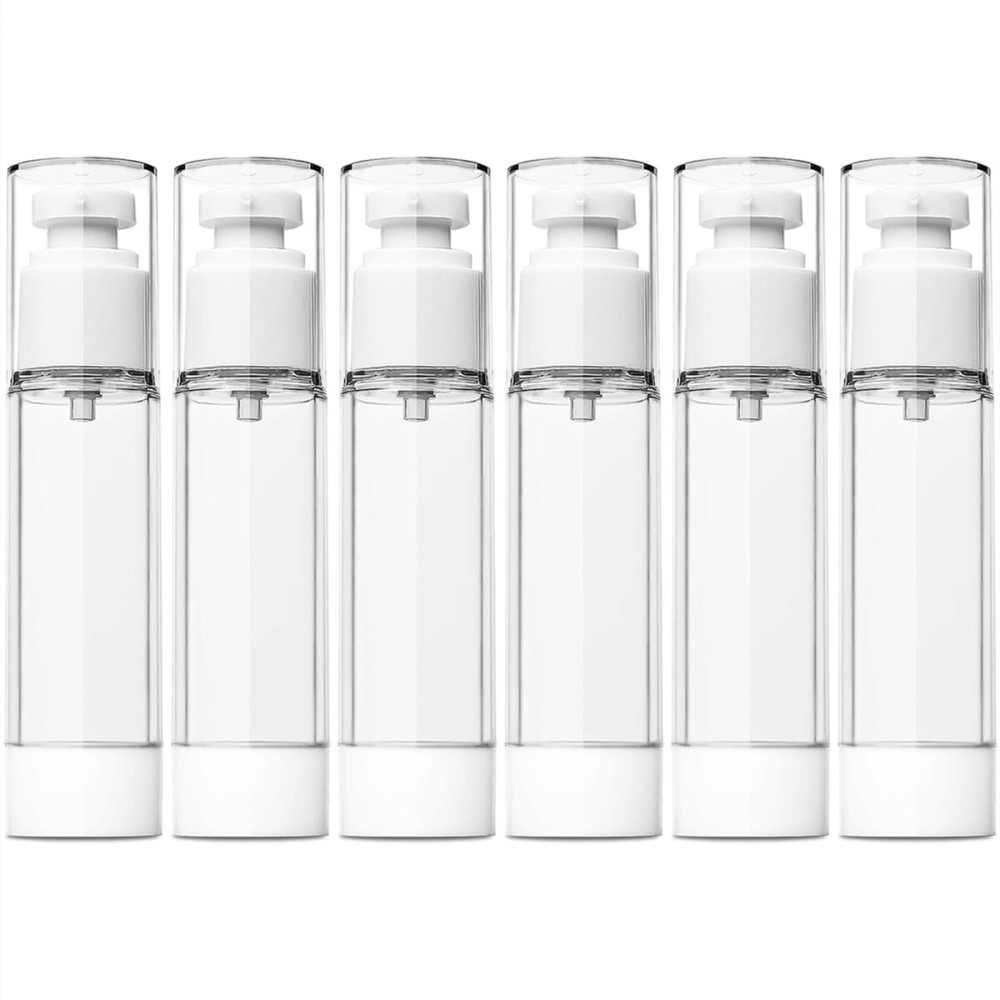 TUZAZO 6 Pack 1.7 OZ/50 ML Airless Pump Bottles, Clear Plastic Travel Size Pump Bottles, Refillable Vacuum Cosmetic Containers Lotion Dispenser for Foundation, Cream, Shampoo