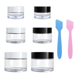 VEAIDE Travel Size Containers for Toiletries, 3 Size 0.17/0.5/1 OZ Small Cosmetic Jars for Makeup Face Creams Moisturizer Lotion, with 2 Pieces Mini Spatulas for Gift (6 Pieces)
