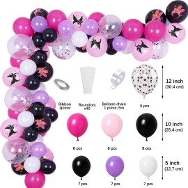 Kawaii Birthday Garland Arch Party Balloons Arch Kit with Black Pink Printed Cartoon Character for Girls Birthday Decoration Backdrop