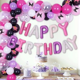 Kawaii Birthday Garland Arch Party Balloons Arch Kit with Black Pink Printed Cartoon Character for Girls Birthday Decoration Backdrop