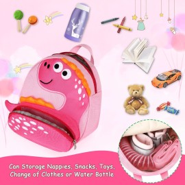 Accmor Toddler Harness Backpack with Leash, Cute Dinosaur Kid Backpacks with Anti Lost Wrist Link, Mini Child Harness Leash Walking Wristband Baby Protection Belt for Girls Aged 1-3 Years