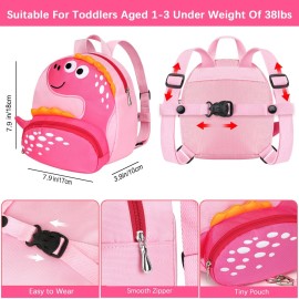 Accmor Toddler Harness Backpack with Leash, Cute Dinosaur Kid Backpacks with Anti Lost Wrist Link, Mini Child Harness Leash Walking Wristband Baby Protection Belt for Girls Aged 1-3 Years