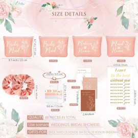 Cunno 48 Pcs Bridesmaid Proposal Gift Set with Cosmetic Bags, Scrunchies, Bracelets and Cards in Rose Pink