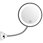 HEITIGN Makeup Mirror with LED Light and Suction Cup 360 Degree Swivel Flexible Gooseneck 10X Magnifying Mirror Travel and Home Bathroom Vanity Mirror