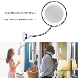 HEITIGN Makeup Mirror with LED Light and Suction Cup 360 Degree Swivel Flexible Gooseneck 10X Magnifying Mirror Travel and Home Bathroom Vanity Mirror