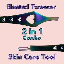 2 in 1 Rainbow Double Ended Tweezers Sharp Slant Precision Tweezer for Eyebrows & Ingrown Hair Removal Skin Care Tool Blackhead Pimple Comedone Remover (1pc)