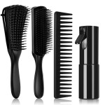 Hommtina 4pcs Detangling Brush Set Getting Shine and Makes Hair Smooth, Curly Hair Brush for Adult & Kids Wet or Dry Hair (3 PCS, Black+Black)