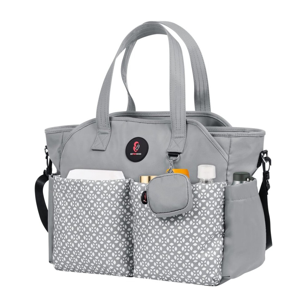 SUPROMOMI Diaper Tote: Large Baby Bag for Boy Girl,Shoulder Mommy Bag Can Make Twins and 2 Kids Nappy Package Mom Hospital Use Grey
