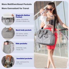 SUPROMOMI Diaper Tote: Large Baby Bag for Boy Girl,Shoulder Mommy Bag Can Make Twins and 2 Kids Nappy Package Mom Hospital Use Grey
