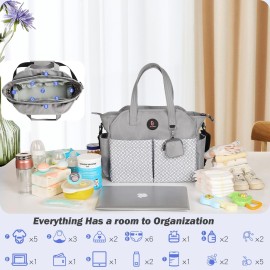 SUPROMOMI Diaper Tote: Large Baby Bag for Boy Girl,Shoulder Mommy Bag Can Make Twins and 2 Kids Nappy Package Mom Hospital Use Grey
