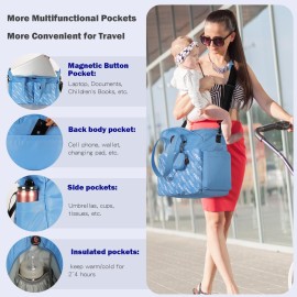 SUPROMOMI Diaper Tote: Large Baby Bag for Boy Girl,Shoulder Mommy Bag Can Make Twins and 2 Kids Nappy Package Mom Hospital Use Skyblue