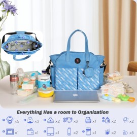 SUPROMOMI Diaper Tote: Large Baby Bag for Boy Girl,Shoulder Mommy Bag Can Make Twins and 2 Kids Nappy Package Mom Hospital Use Skyblue