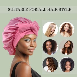 Satin Bonnet Silk Bonnet Hair Bonnet for Sleeping Large Bonnets with Tie Band Hair Wrap with Adjustable Straps Hair Cap Night Sleep Caps for Women Curly Braid Hair(Black,Dark Pink) Satin Bonnet Silk Bonnet Hair Bonnet for Sleeping Large Bonnets with Tie Band Hair Wrap with Adjustable Straps Hair Cap Night Sleep Caps for Women Curly Braid Hair(Black,Dark Pink)