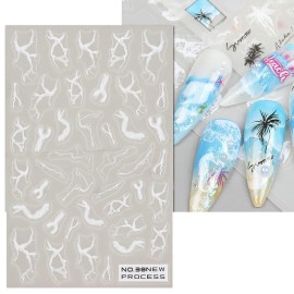 SILPECWEE 7 Sheets 5D Cloud Nail Stickers for Women, Girls & Kids - French Stripe, Star, Butterfly, Marble Nail Art Stickers - White Nail Decals - Self Adhesive Nail Designs