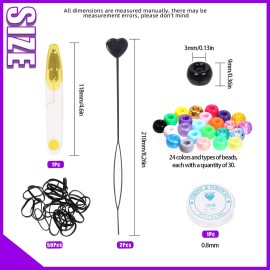 Swpeet 774Pcs 24 Colors Beads for Hair Braids Kit, Hair Beaders Rubber Bands, Including Candy Pony Beads, Elastic Rubber Bands, Quick Beaders for Kids Hair Braids, Scissors and Bead Thread