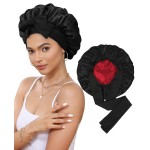 Satin Bonnet Silk Bonnet for Sleeping Silk Sleep Cap Double Layer Hair Bonnet with Elastic Tie Band for Curly Hair Night Cap (Black+Red)