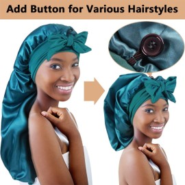 2pcs Long Satin Bonnets with Tie Band, Large Braid Bonnet Silky Hair Cap for Locs Women Sleeping, H