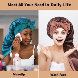 2pcs Long Satin Bonnets with Tie Band, Large Braid Bonnet Silky Hair Cap for Locs Women Sleeping, H