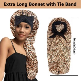 2pcs Long Satin Bonnets with Tie Band, Large Braid Bonnet Silky Hair Cap for Locs Women Sleeping, B 2pcs Long Satin Bonnets with Tie Band, Large Braid Bonnet Silky Hair Cap for Locs Women Sleeping, B