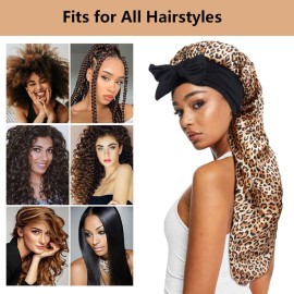 2pcs Long Satin Bonnets with Tie Band, Large Braid Bonnet Silky Hair Cap for Locs Women Sleeping, B 2pcs Long Satin Bonnets with Tie Band, Large Braid Bonnet Silky Hair Cap for Locs Women Sleeping, B