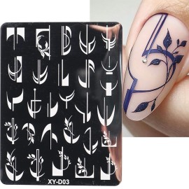 6Pcs Nail Art Stamping Templates Set with French Line Flowers Leaves Smiley Heart Design Art Stamping Kits DIY Printing Tools Fashion Art Decoration for Women and Girls