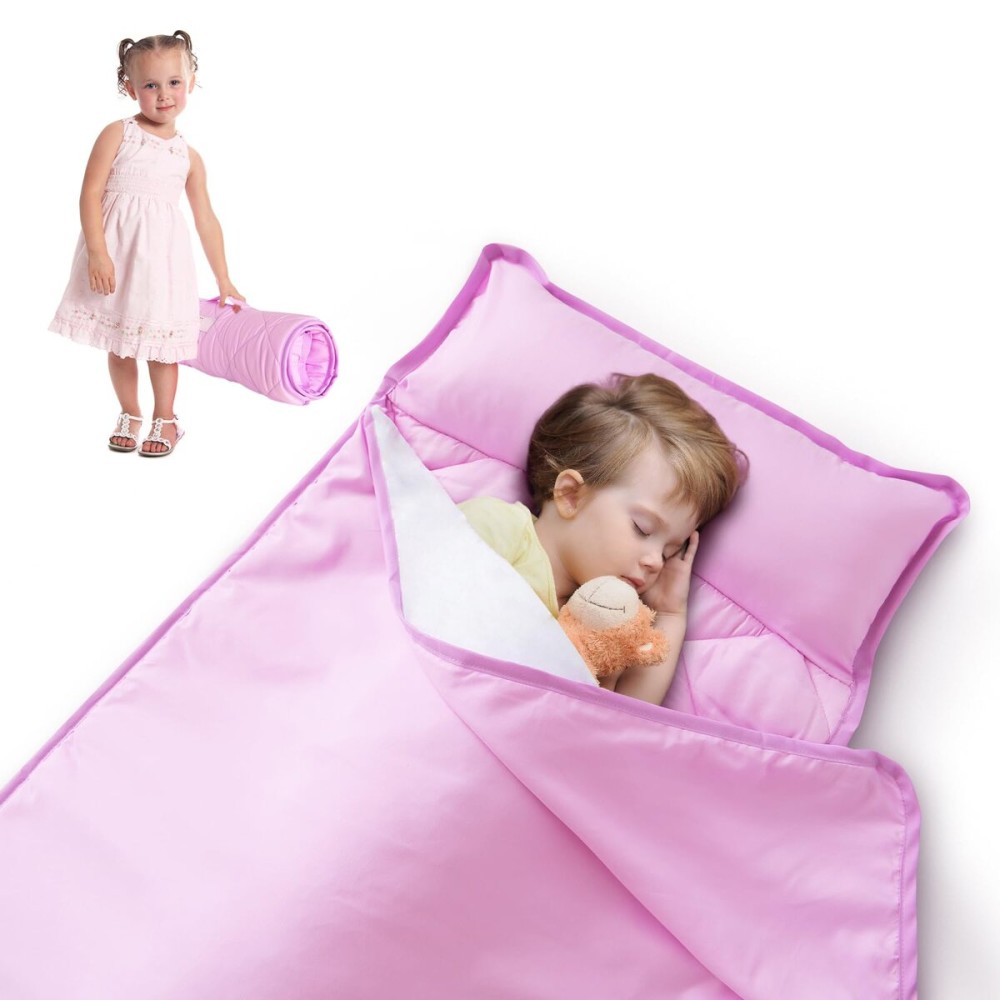 Toddler Nap Mat with Blanket, Kids Mat for Toddler Boys Girls, Nap Mat for Daycare, Preschool, Kindergarten, Kids Sleeping Bag, Super Soft and Cozy, Violet, 21 x 50