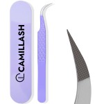 Fiber Tip Lash Tweezers For Eyelash Extension Tweezers Professional Artist Tech Work Kit Tools,Best Volume Eyelash Lashes Extensions Purple Tweezers Precision Supplies(C Curved)