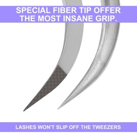 Fiber Tip Lash Tweezers For Eyelash Extension Tweezers Professional Artist Tech Work Kit Tools,Best Volume Eyelash Lashes Extensions Purple Tweezers Precision Supplies(C Curved)