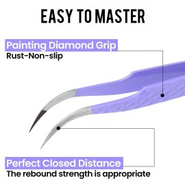 Fiber Tip Lash Tweezers For Eyelash Extension Tweezers Professional Artist Tech Work Kit Tools,Best Volume Eyelash Lashes Extensions Purple Tweezers Precision Supplies(C Curved)