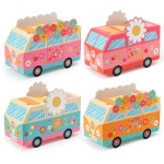 ANGOLIO 12Pcs Groovy Party Favor Boxes Groovy Hippie Peace Bus Centerpiece Birthday Party Decorations Peace Signs Daisies Rainbows for Baby Girls Kids Boho Hippie Birthday Decoration Supplies