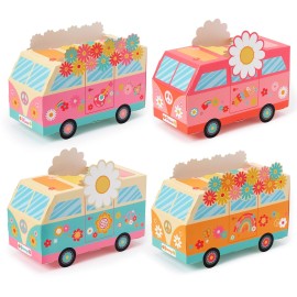 ANGOLIO 12Pcs Groovy Party Favor Boxes Groovy Hippie Peace Bus Centerpiece Birthday Party Decorations Peace Signs Daisies Rainbows for Baby Girls Kids Boho Hippie Birthday Decoration Supplies