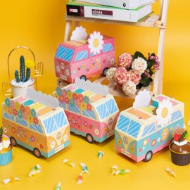 ANGOLIO 12Pcs Groovy Party Favor Boxes Groovy Hippie Peace Bus Centerpiece Birthday Party Decorations Peace Signs Daisies Rainbows for Baby Girls Kids Boho Hippie Birthday Decoration Supplies