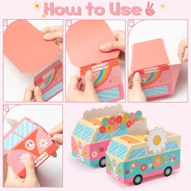 ANGOLIO 12Pcs Groovy Party Favor Boxes Groovy Hippie Peace Bus Centerpiece Birthday Party Decorations Peace Signs Daisies Rainbows for Baby Girls Kids Boho Hippie Birthday Decoration Supplies