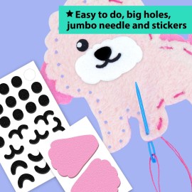 KRAFUN Easy Sewing Kit for Beginner Kids Arts & Crafts, 8 Easy DIY Projects of Stuffed Animal Dolls of Puppies & Kittens, Dogs and Cats, Instructions & Felt, Gift for Girls, Boys, Learn to Sew