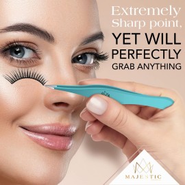 Majestic Bombay Fine Point Tweezers for Women and Men - Splinter Ticks, Facial, Brow and Ingrown Hair Removal-Sharp, Needle Nose, Surgical Tweezers Precision Pluckers best tweezers for chin hair