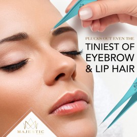 Majestic Bombay Fine Point Tweezers for Women and Men - Splinter Ticks, Facial, Brow and Ingrown Hair Removal-Sharp, Needle Nose, Surgical Tweezers Precision Pluckers best tweezers for chin hair